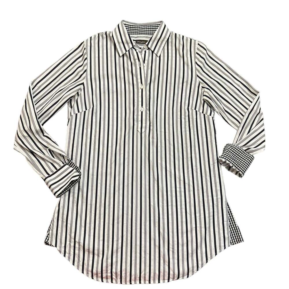 J McLaughlin Womens black gray striped button down tunic Size XS